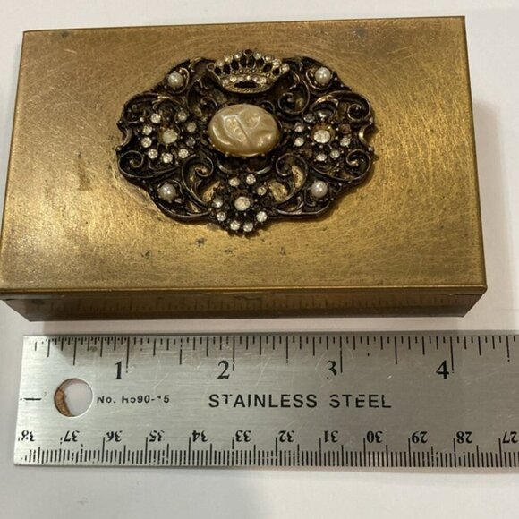 Vintage Brass Rhinestone Jewelry Box - Picture 5 of 11